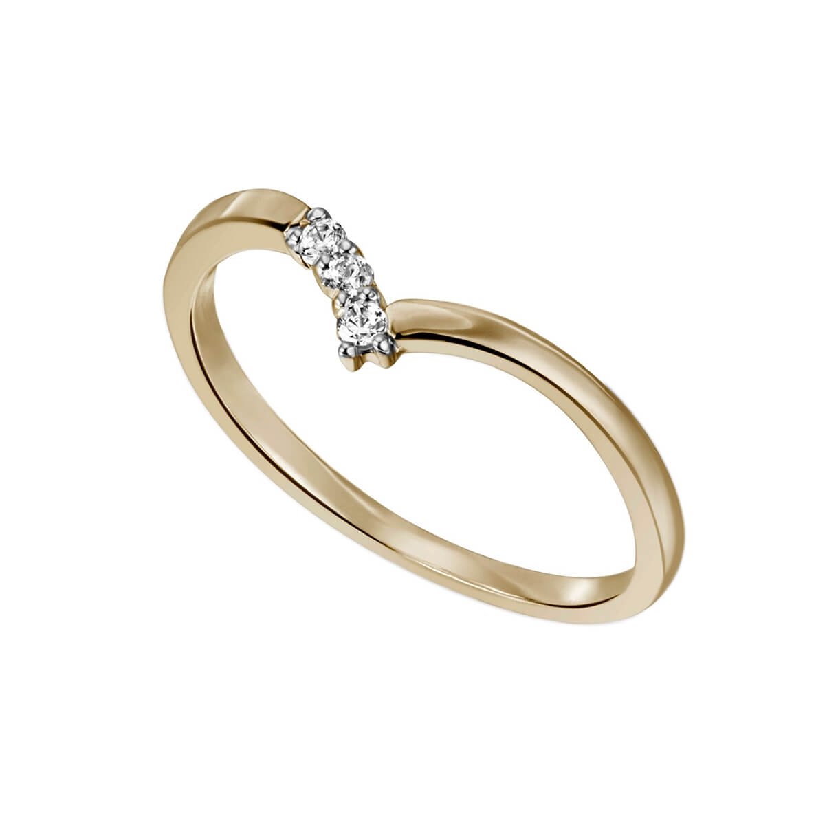Gult gull ring med tre diamanter 0,06 ct