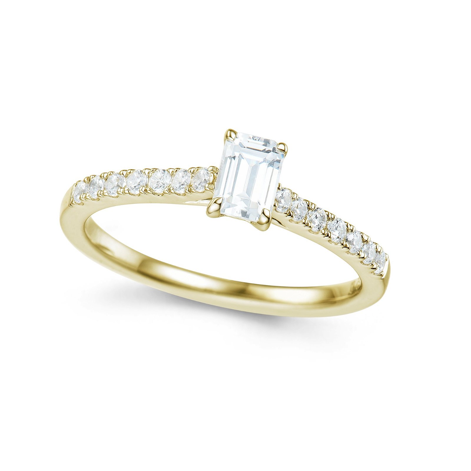 Bridal Eternity diamantring i gult gull emerald cut 0,60 ct