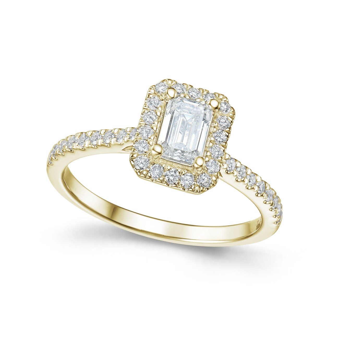 Bridal Eternity diamantring i gult gull emerald cut 0,75 ct
