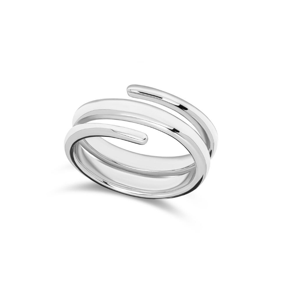 Spiralformet ring i rhodinert sølv