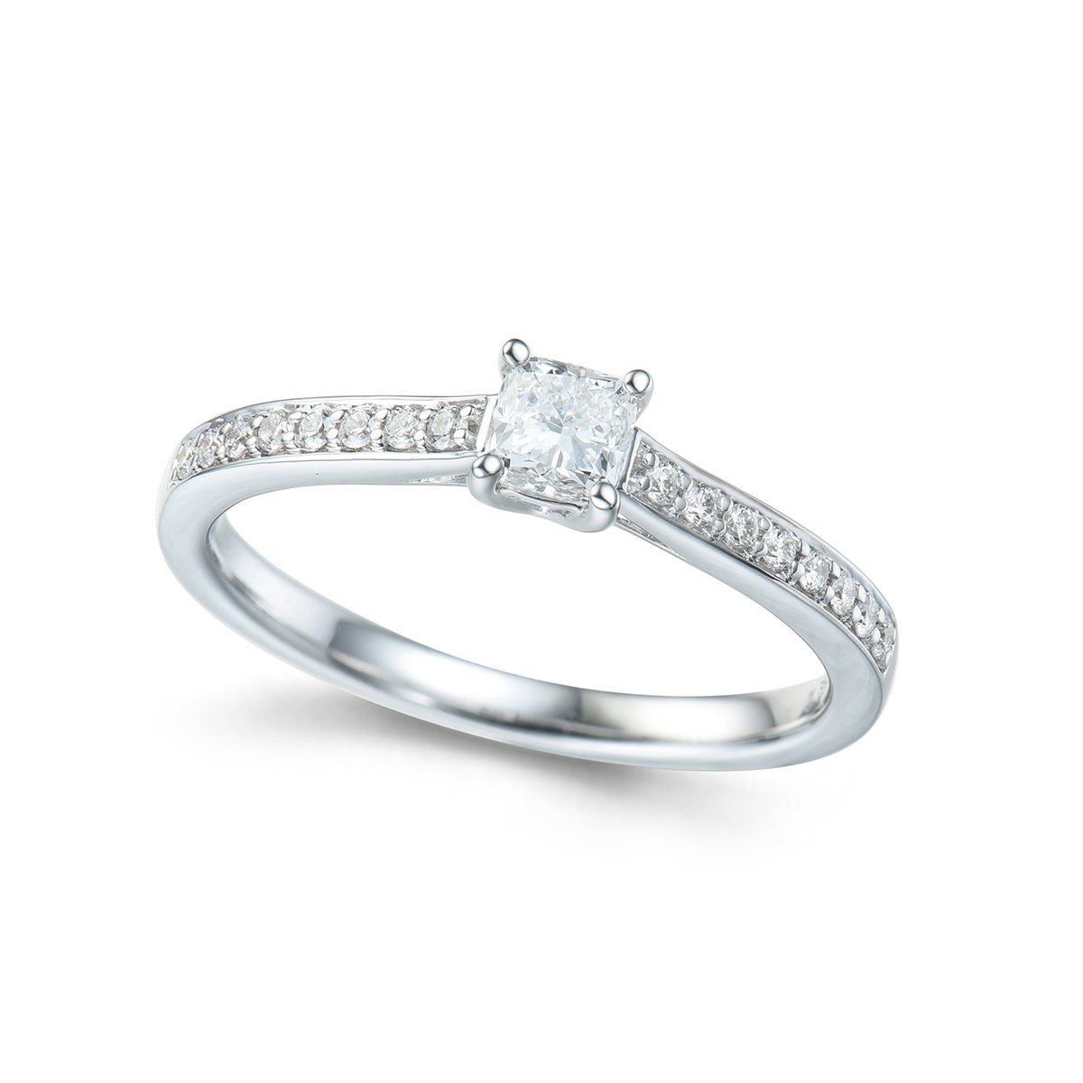 Bridal Eternity diamantring i hvitt gull cushion 0,40 ct