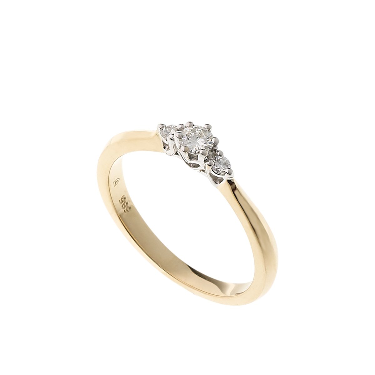 3-stens hvitt og gult gull ring med diamanter 0,14 ct