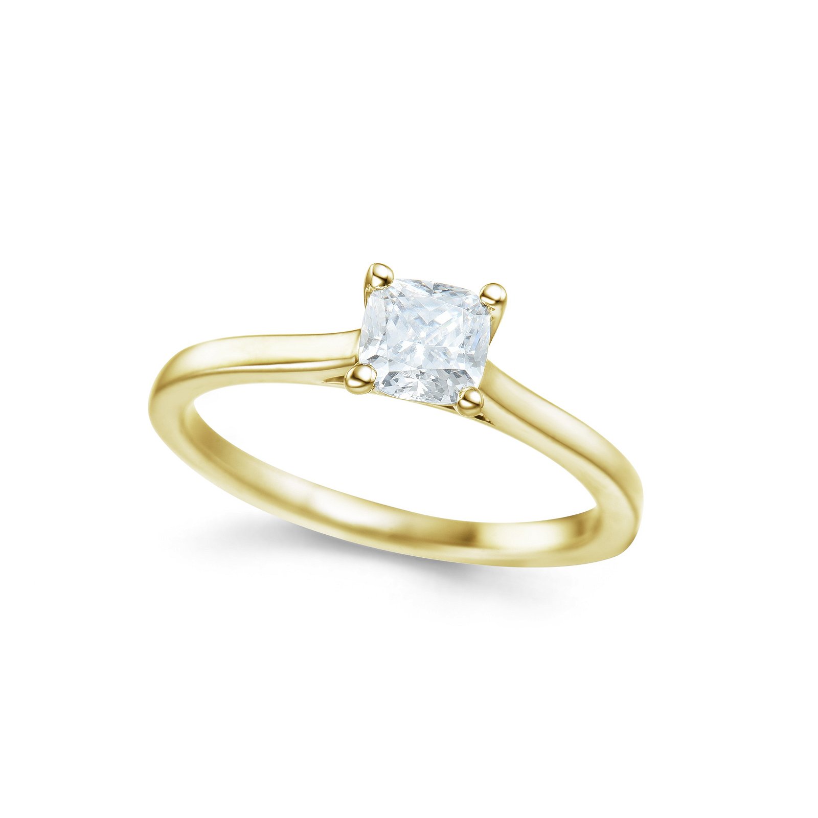 Bridal Eternity enstens diamantring i gult gull cushion 0,70 ct